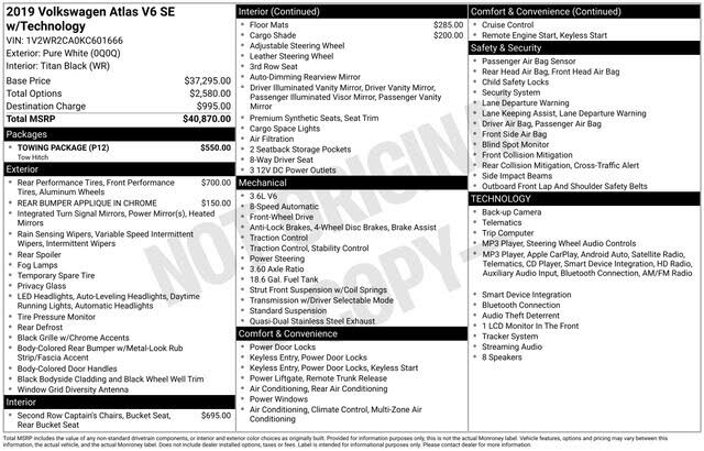 2019 Volkswagen Atlas V6 SE w/Technology R-Line