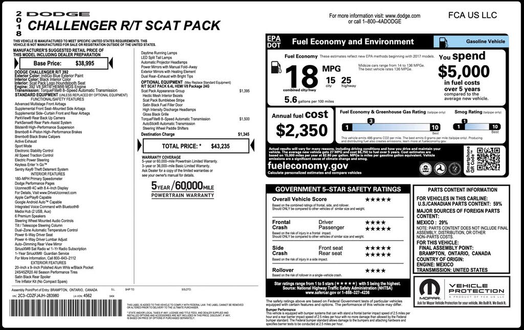 2018 Dodge Challenger 392 Hemi Scat Pack Shaker