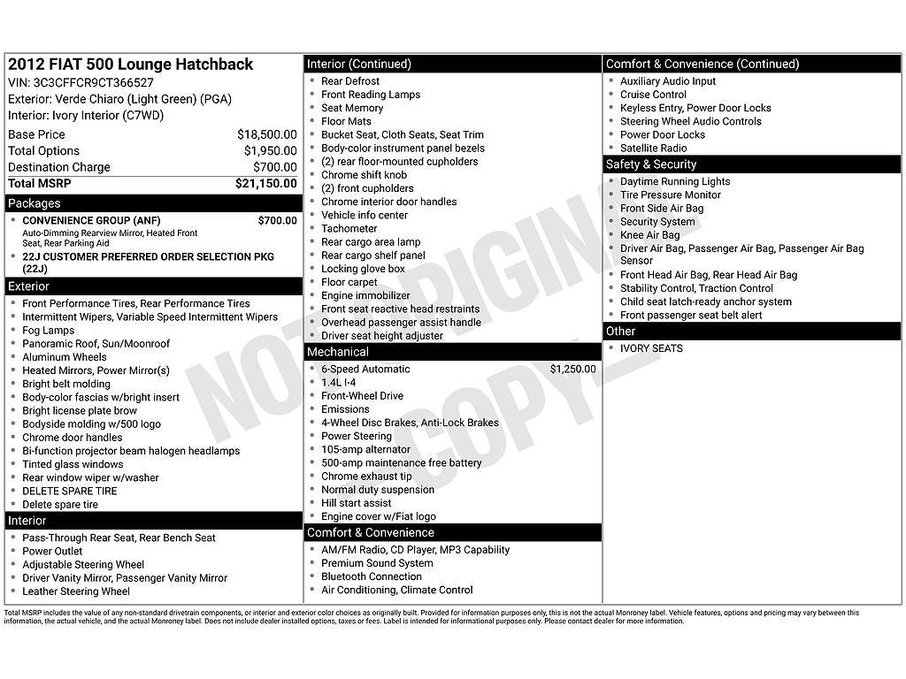 2012 Fiat 500 Lounge