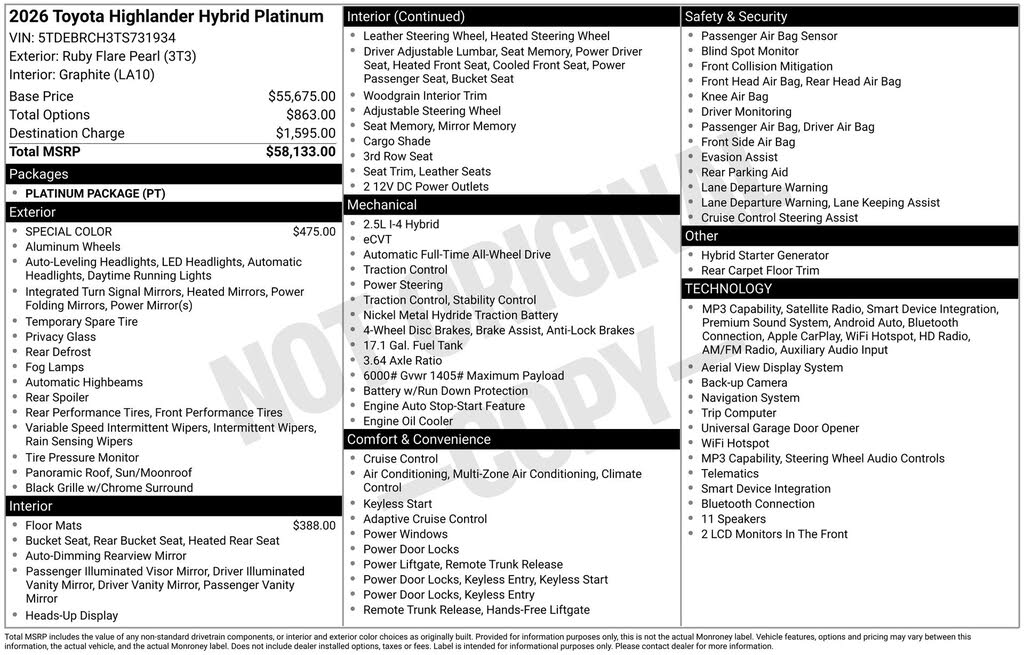 2026 Toyota Highlander Hybrid Platinum