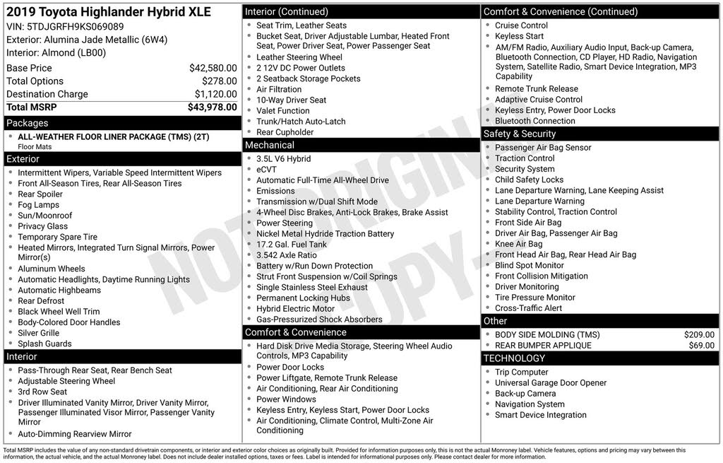 2019 Toyota Highlander Hybrid XLE