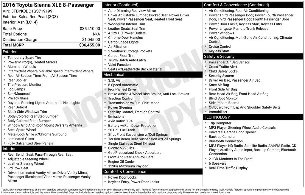 2016 Toyota Sienna Limited Premium 7-Passenger