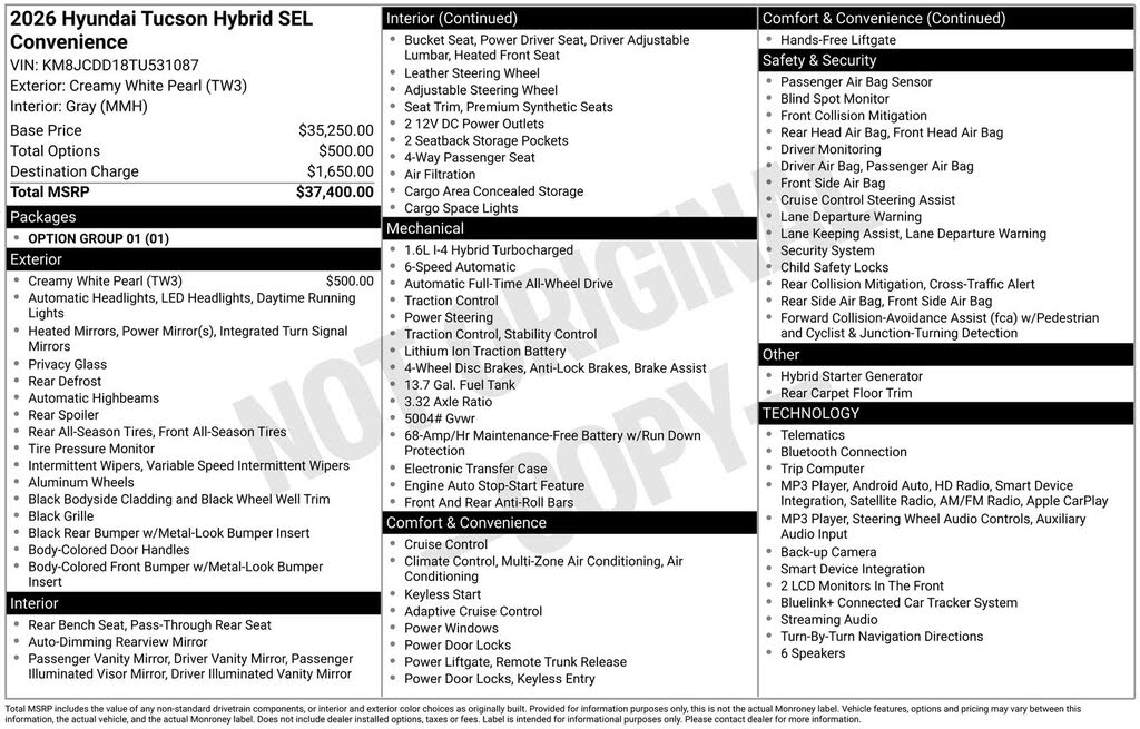 2026 Hyundai Tucson Hybrid Hybrid SEL Convenience
