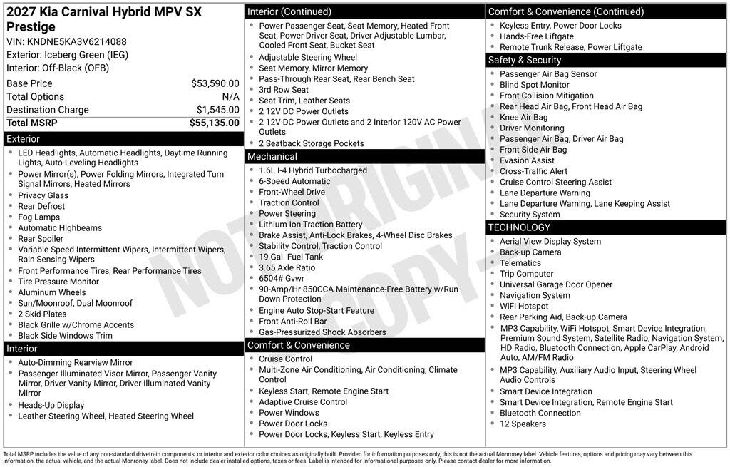 2027 Kia Carnival Hybrid SX Prestige
