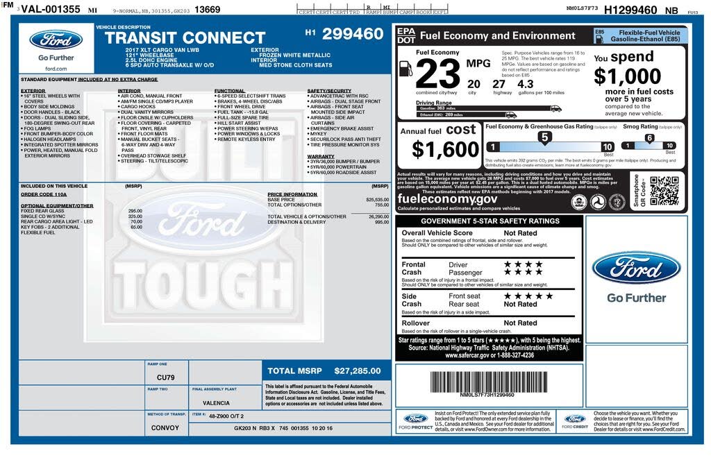 2017 Ford Transit Connect Cargo Van XLT