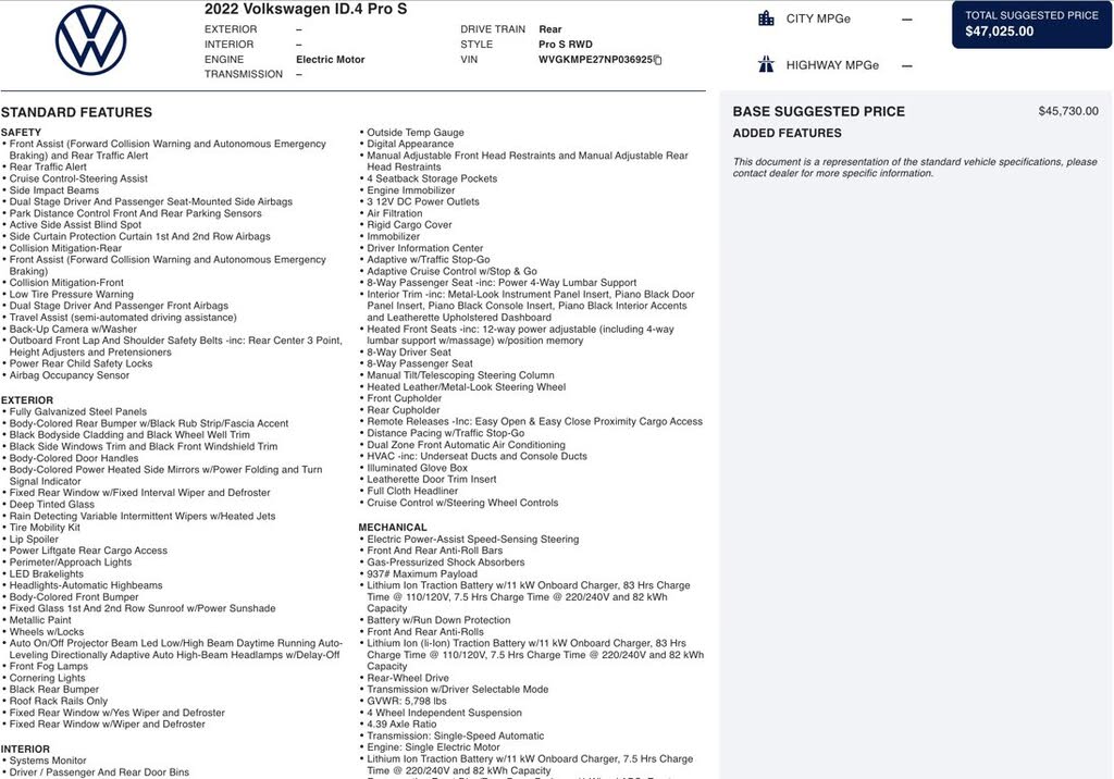 2022 Volkswagen ID.4 Pro S (Statement)